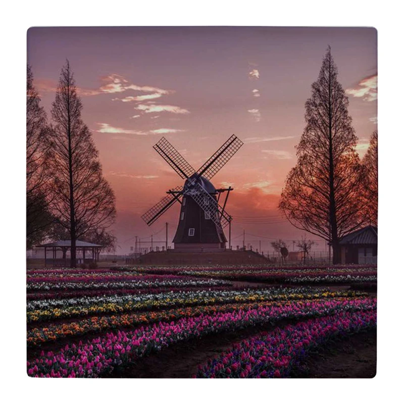  زیر لیوانی  طرح آساب بادی و مزرعه گل های هلندی کد    4862700_3819