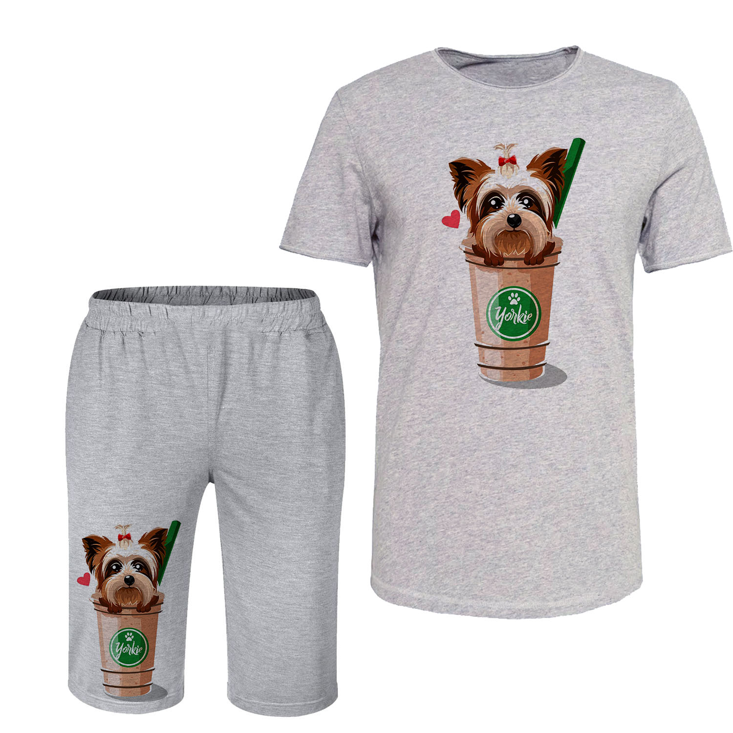 ست تی شرت و شلوارک مردانه مدل سگ کد 138 رنگ طوسی