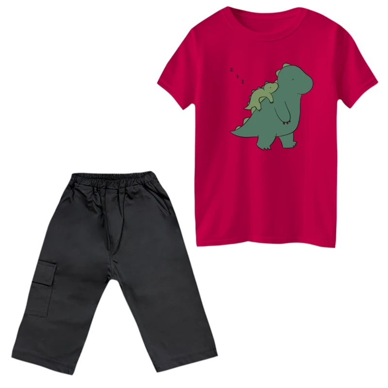 ست تی‌شرت و شلوارک پسرانه مدل دایناسور ها