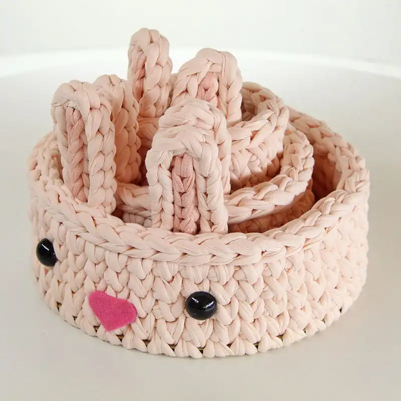 سبد قلاب بافی تریکو طرح خرگوشی مجموعه 3 عددی