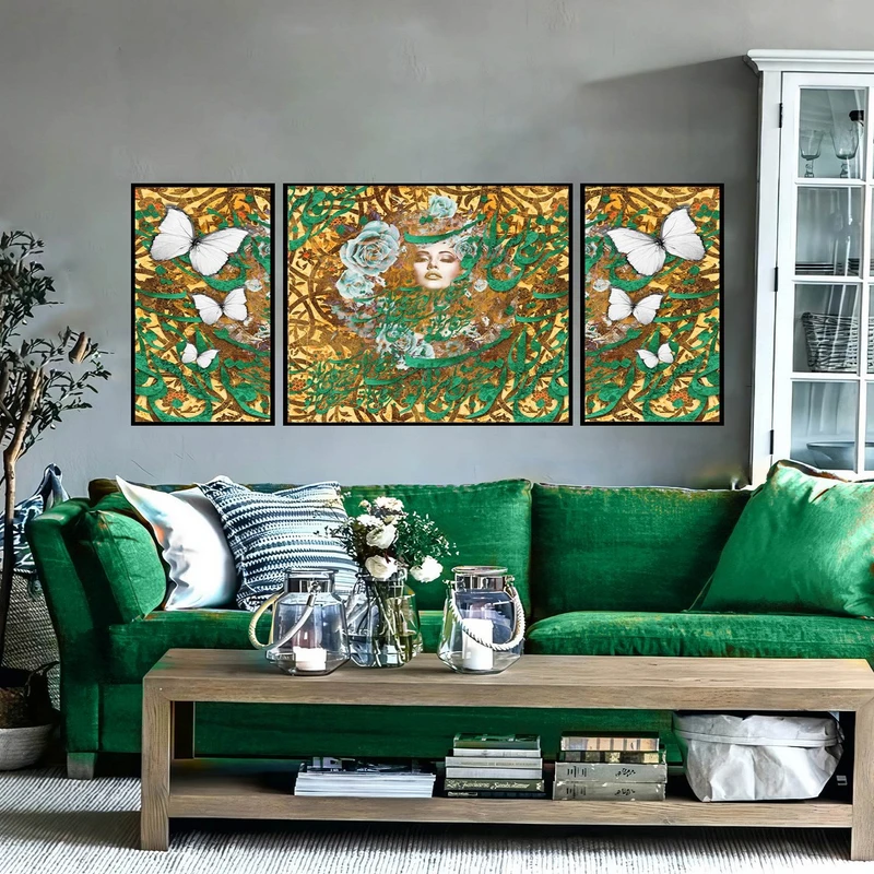 تابلو ساده بکلیت طرح مدرن دیجیتال آرت مدل شاین اکلیلی B-2902 فریم مشکی مجموعه 3 عددی