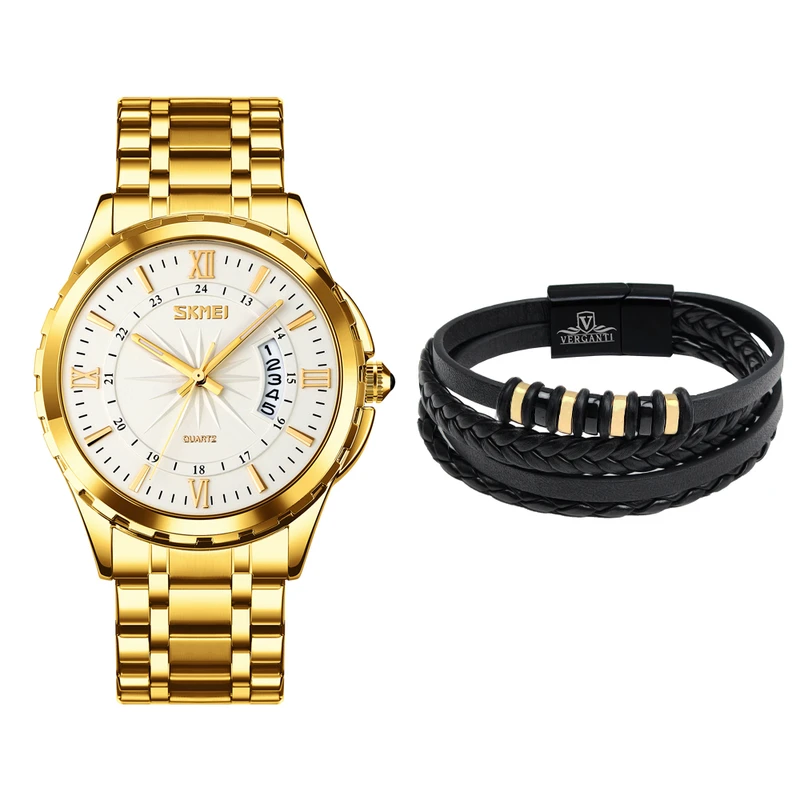 ساعت مچی عقربه‌ای کوارتز مردانه اسکمی مدل 9069GDWT به همراه دستبند