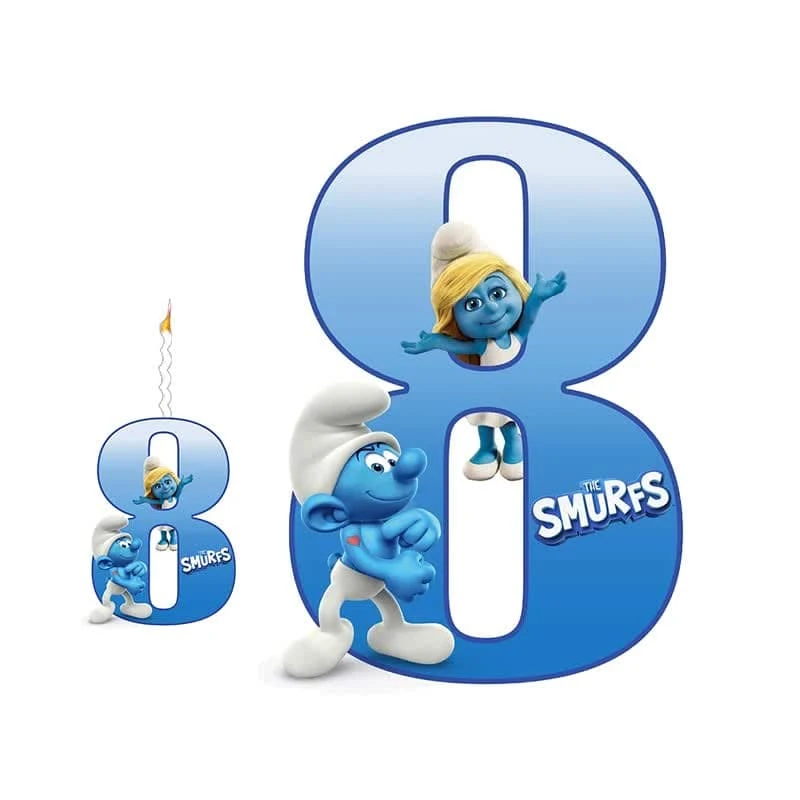   استند رومیزی تولد مدل عدد 8 طرح اسمارف ها به همراه شمع مجموعه دوعددی