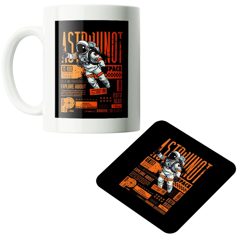 ماگ پاد آفرین مدل فضانورد سیاره منظومه شمسی موشک آدم فضایی کد PZ181 به همراه زیرلیوانی