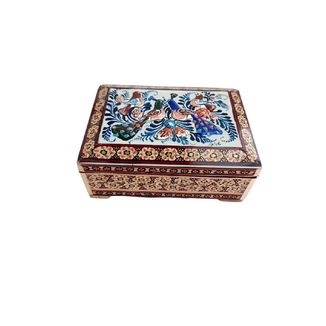 جعبه جواهرات خاتم کاری طرح نقاشی گل ومرغ مدل G160
