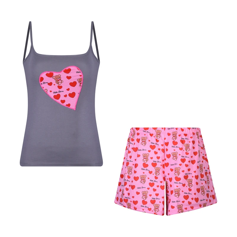 ست تاپ و شلوارک زنانه افراتین مدل خرس و قلب کد 6606