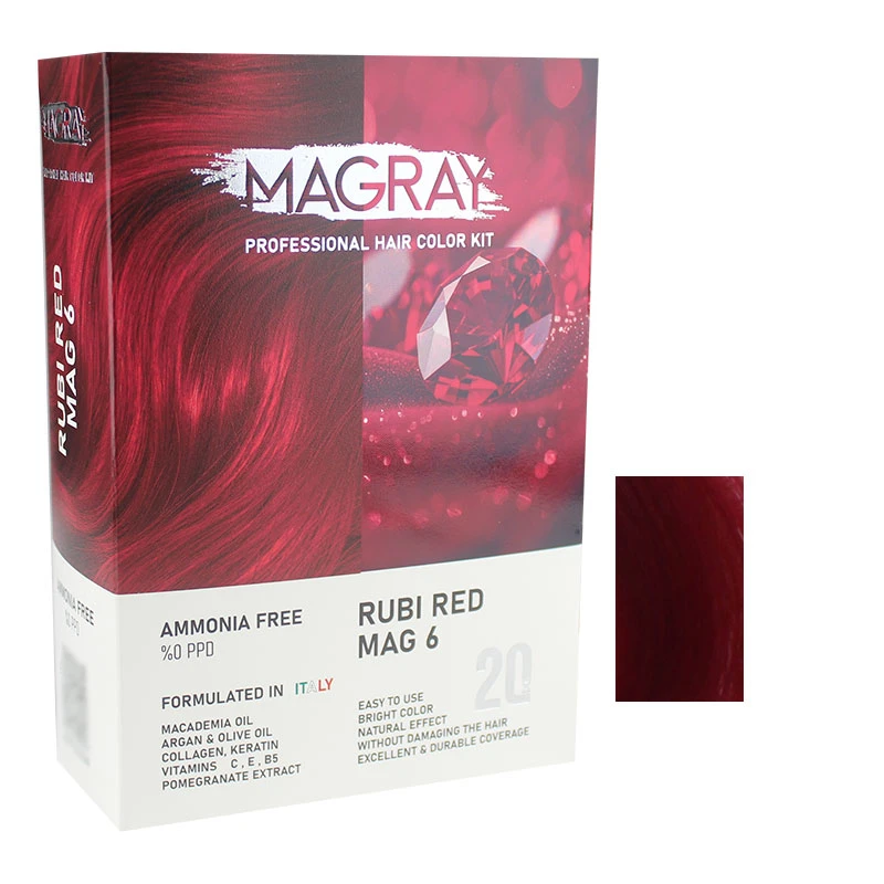 کیت رنگ مو ماگرای شماره MAG 6 حجم 120 میلی‌لیتر رنگ قرمز یاقوتی