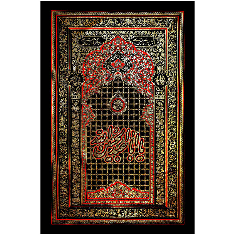 پرچم بافت ستاری مدل ستونی طرح اباعبدالله الحسین ع کد 214