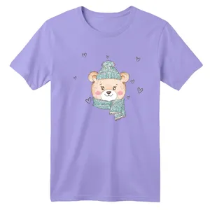 تی شرت آستین کوتاه بچگانه مدل خرس زمستونی رنگ یاسی