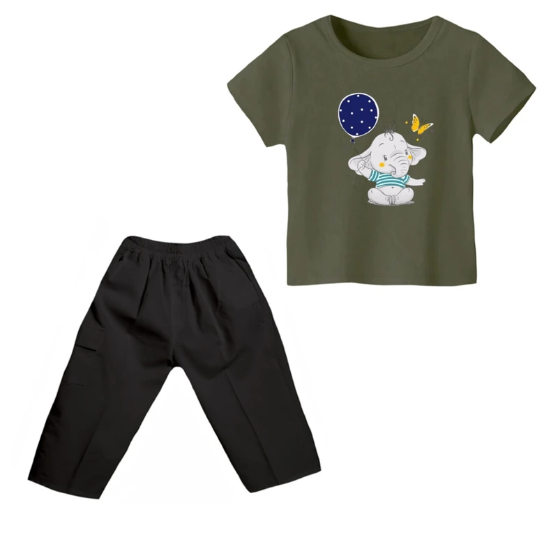 ست تی شرت و شلوارک دخترانه مدل فیل کد 16 رنگ سبز