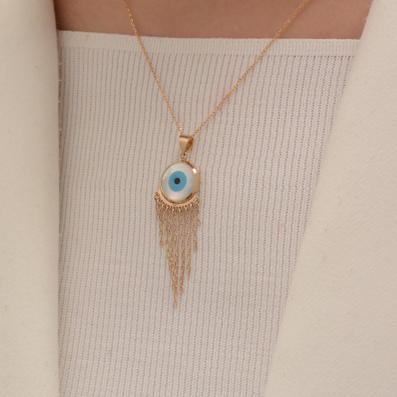 آویز گردنبند طلا 18 عیار زنانه طلای مستجابی مدل چشم زنجیری کد 106