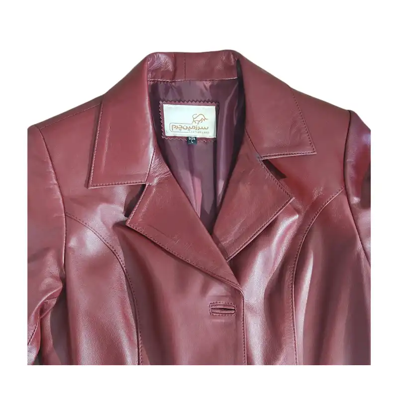 کت چرم زنانه سرزمین چرم مدل نیلوفر رنگ زرشکی