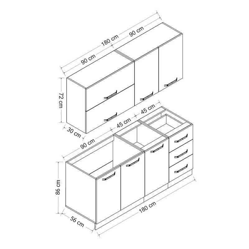 کابینت آشپزخانه فلفور کابینت مدل 180 cm مجموعه 5 عددی