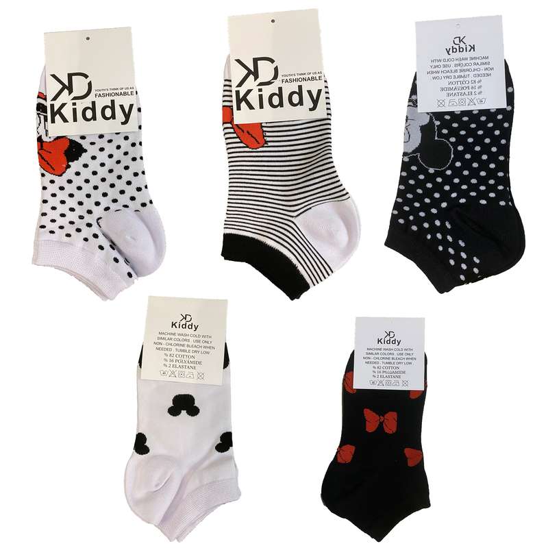 جوراب دخترانه مدل میکی موس بسته 5 عددی