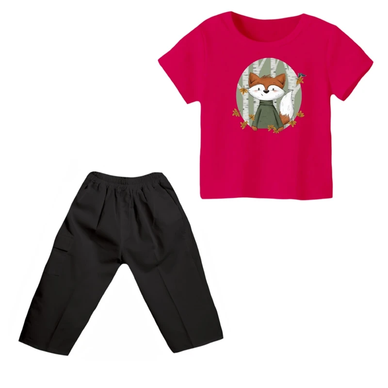 ست تی شرت و شلوارک پسرانه مدل روباه کد ۲