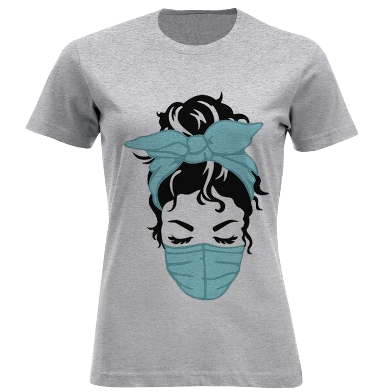 تی شرت آستین کوتاه زنانه مدل زن و دستمال سر F1066