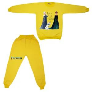 ست سویشرت و شلوار دخترانه مدل دورس توو کرکی طرح السا النا رنگ زرد