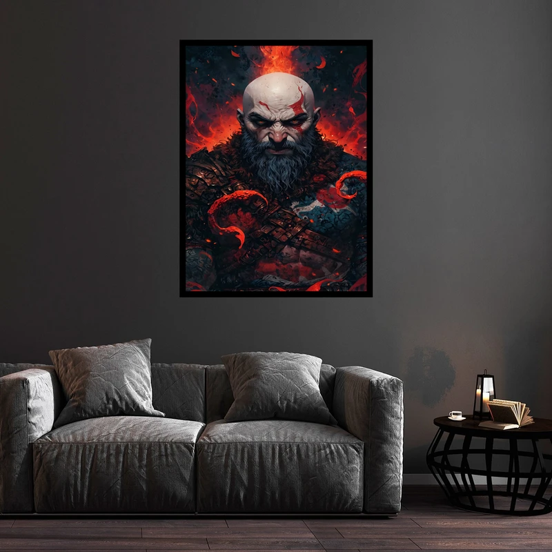 تابلو بکلیت طرح شخصیت سینمایی و گیم گیمینگ بازی خدای جنگ  گاد اف وار مدل B-bu5727 فریم مشکی