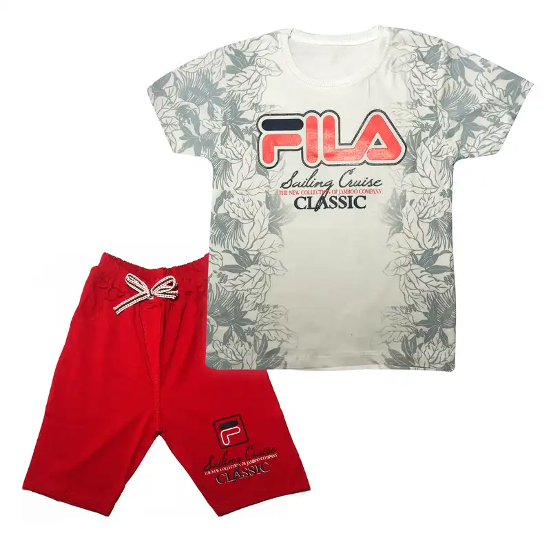 ست تی شرت آستین کوتاه و شلوارک پسرانه مدل پی فور کد 1022