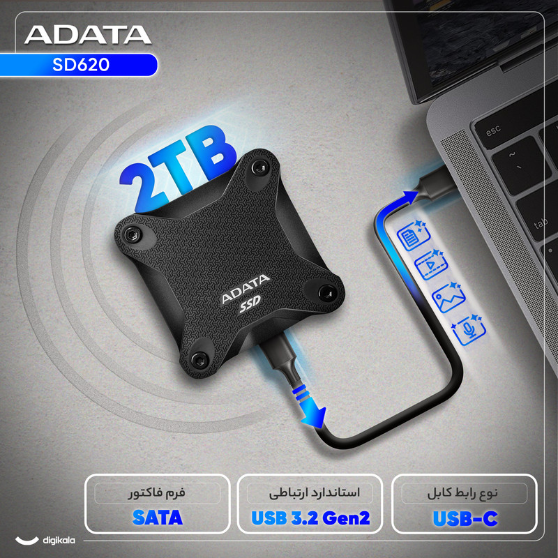 اس اس دی اکسترنال ای دیتا مدل SD620 ظرفیت 2 ترابایت رابط USB 3.2 Gen2