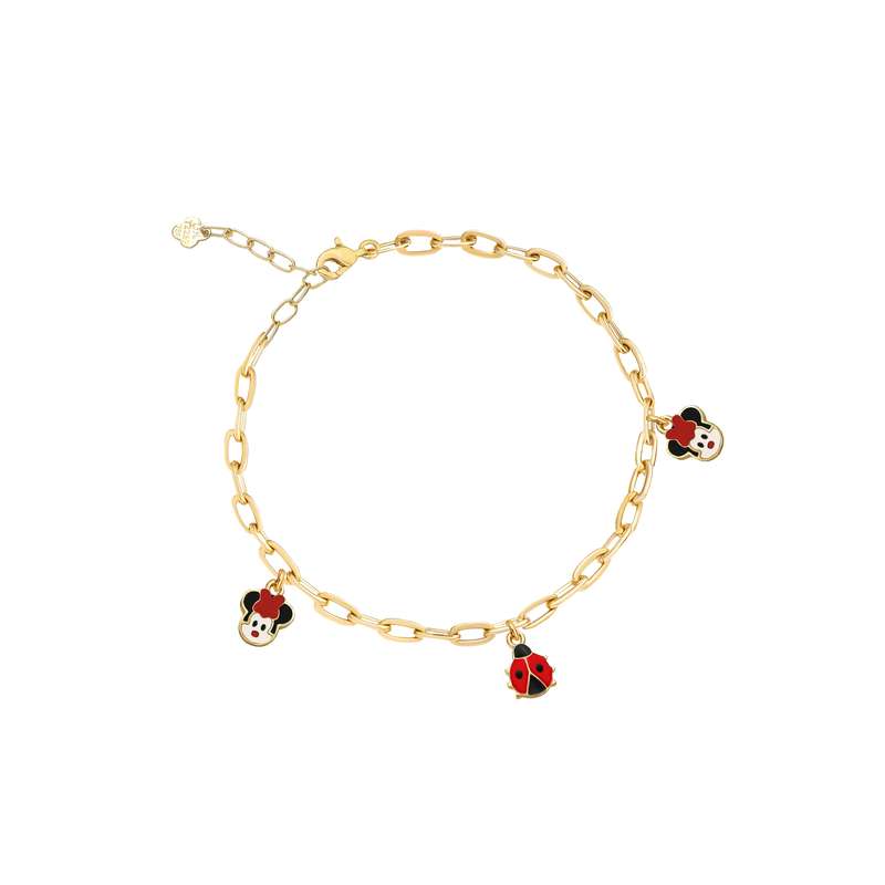 دستبند زنجیری طلا 18 عیار دخترانه ماوی گالری مدل میکی کفشدوزک دستبند زنجیری طلا 18 عیار دخترانه ماوی گالری مدل میکی کفشدوزک