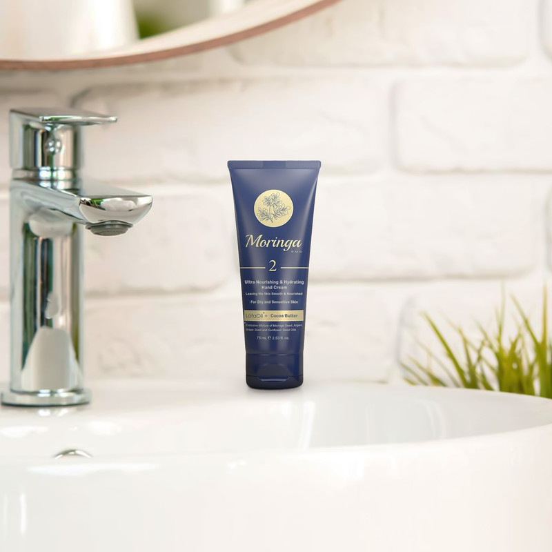 کرم دست فوق مغذی و آبرسان مورینگا اِمو مدل 2 پوست خشک و حساس تیوبی 75 میلی‌لیتر