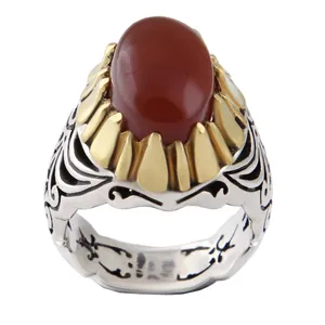 انگشتر نقره مردانه بازرگانی میلادی مدل  عقیق کهنه رکاب دست ساز کد AM_2679