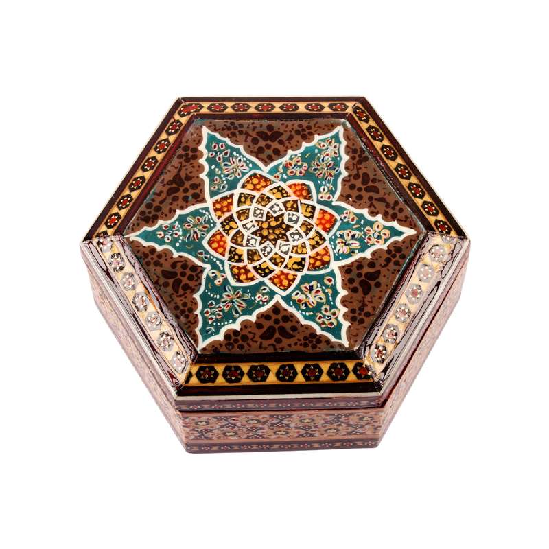 جعبه جواهرات خاتم کاری مدل شش ضلعی کد 06