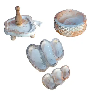 مجموعه ظروف هفت سین ۴ پارچه مدل ماربل پتینه طرح دفرمه کد 622930