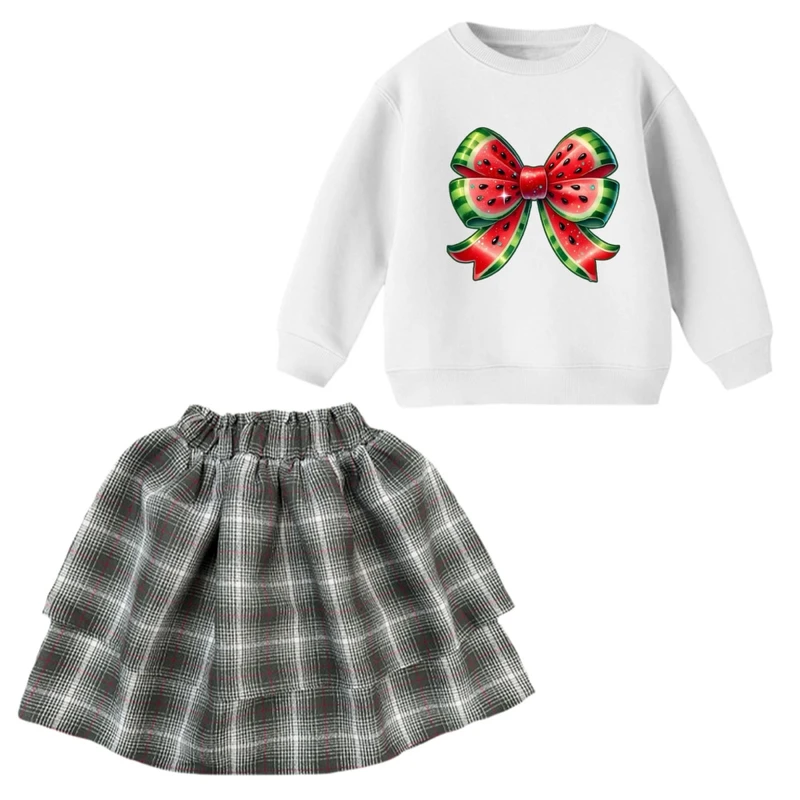 ست سویشرت و دامن دخترانه مدل پاپیون هندوانه