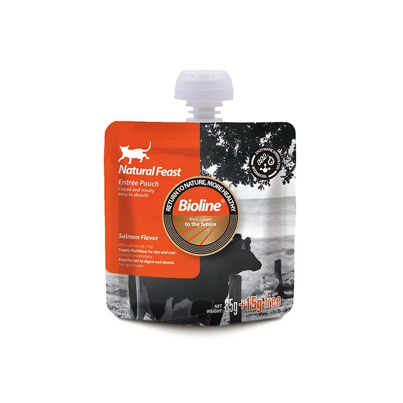 تشویقی پودینگ مکمل غذایی گربه بایولاین مدل طعم ماهی سالمون 85 گرم