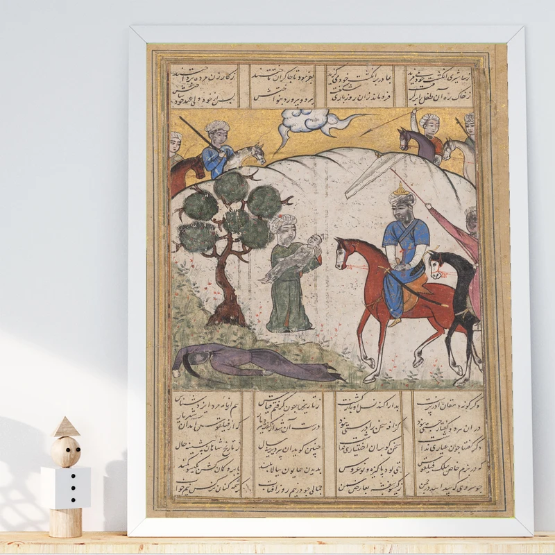 تابلو طرح نگارگری زندگی اسکندر مدل G01937 فریم سفید