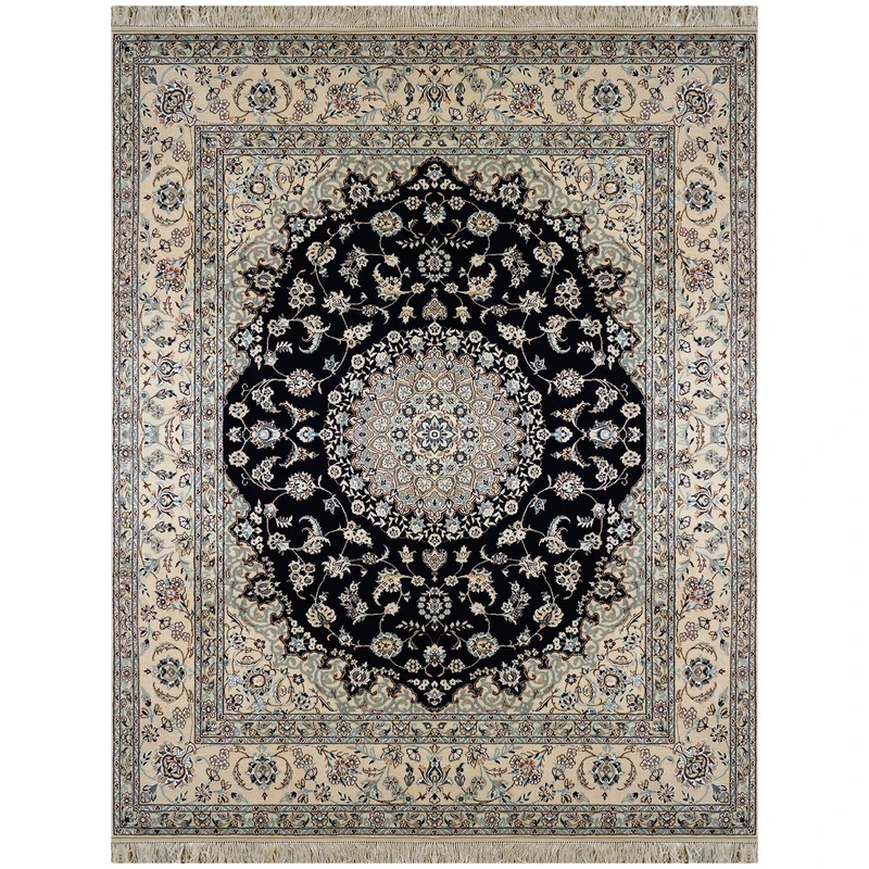 فرش دستبافت 3.5 متری مدل نایین 1109 زمینه سرمه‌ ای