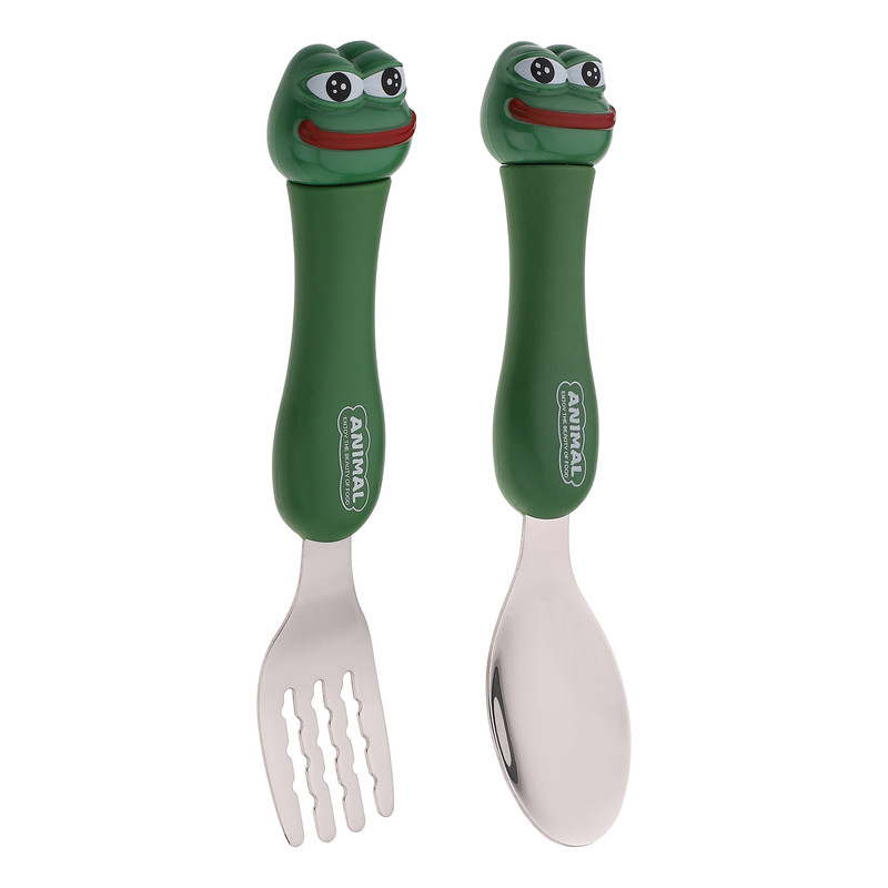 قاشق و چنگال کودک مدل Pepe the Frog بسته 2 عددی