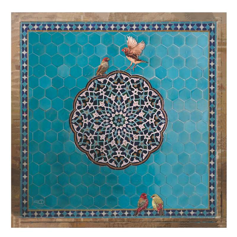 رومیزی قلم فلزی طرح حوض فیروزه