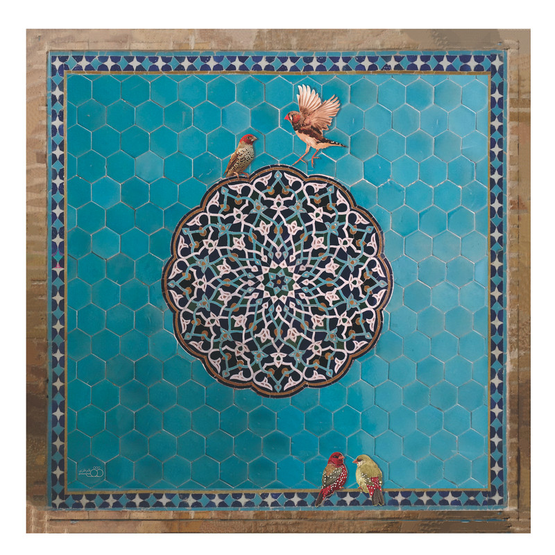 رومیزی قلم فلزی طرح حوض فیروزه