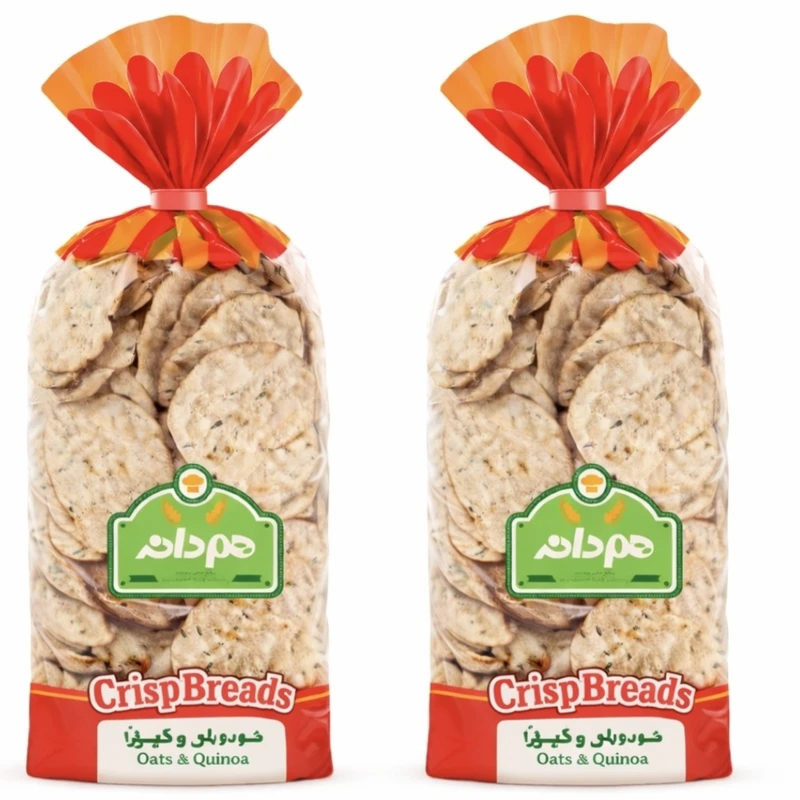 نان خشک چیپسی حاوی کینوا و جو دوسر هم دانه - 230 گرم بسته 2 عددی