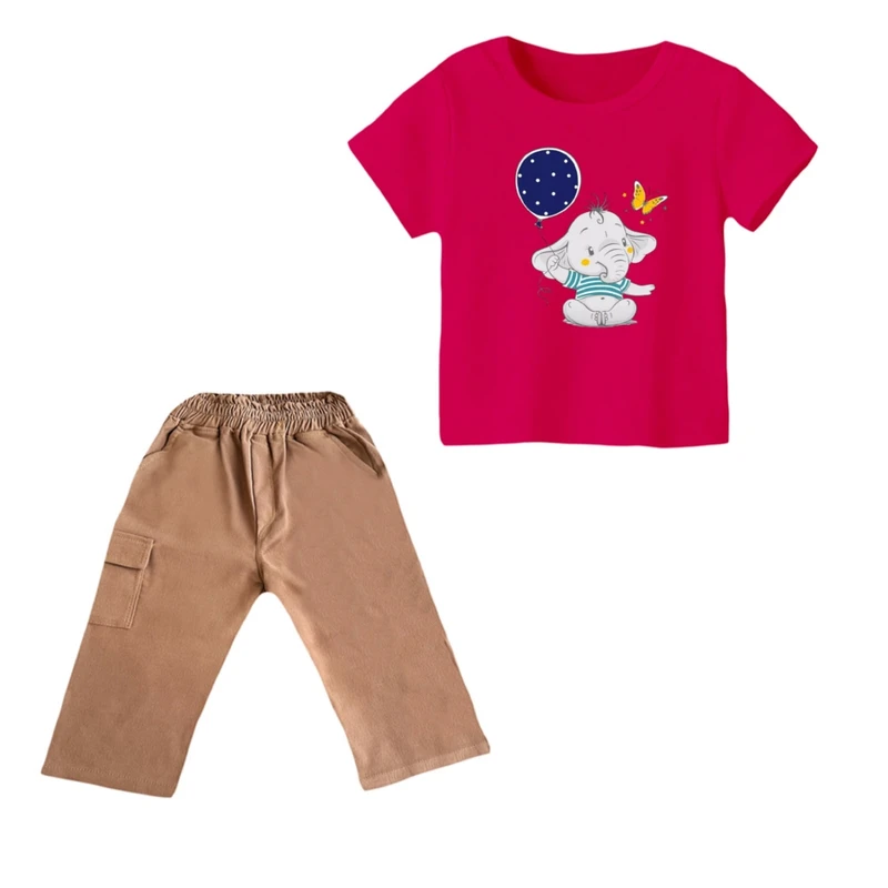 ست تی شرت و شلوارک دخترانه مدل فیل کد ۱۶