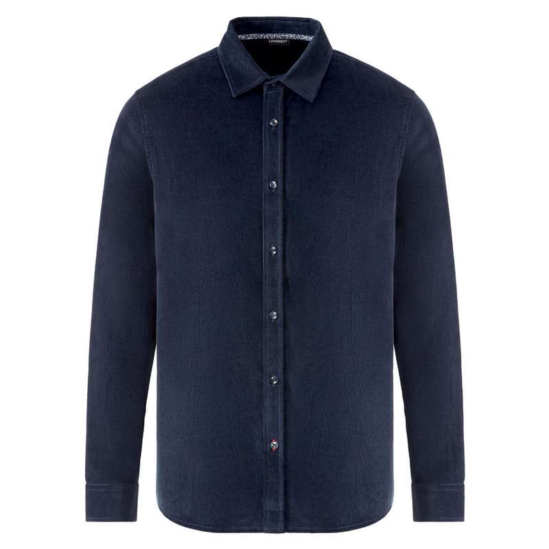 پیراهن آستین بلند مردانه لیورجی مدل مخمل کبریتی کد Camitsa2022 رنگ سرمه ای