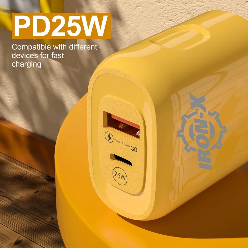 عکس شماره 6 : شارژر دیواری 25 وات دو پورت آیرون ایکس مدل pdqc30 به همراه کابل تبدیل usb-usb-c به لایتنینگ-usb-c طول 1.5 متر