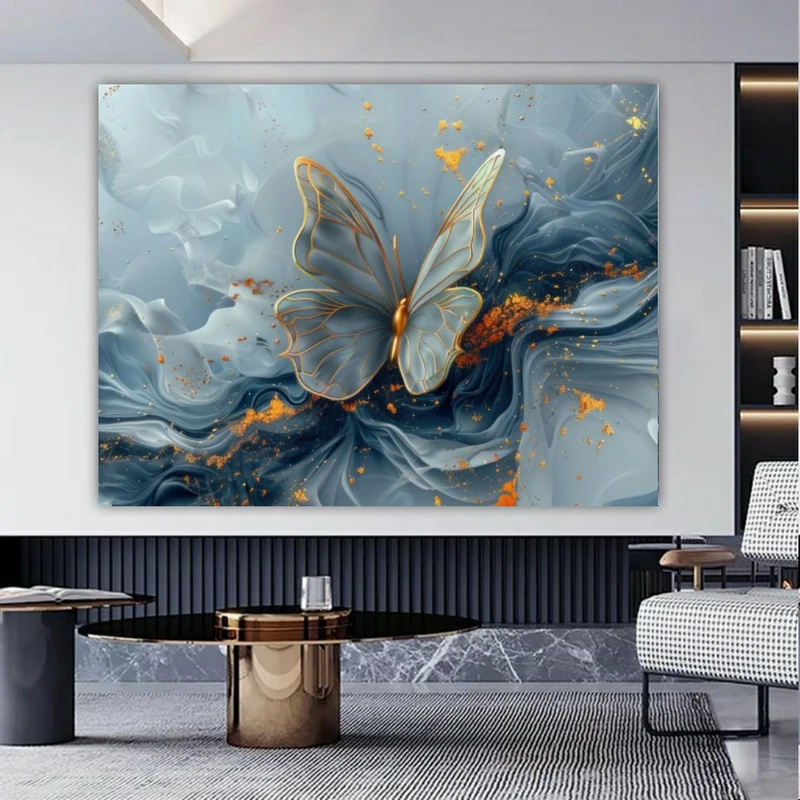 تابلو بوم طرح مخمل پروانه مرمری مدل رگه طلایی کد GR1338