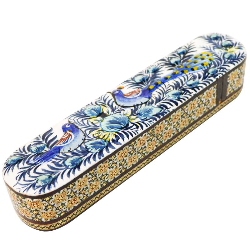 قلمدان خاتم کاری مدل کشویی طرح گل و مرغ برجسته کد e30p5p5