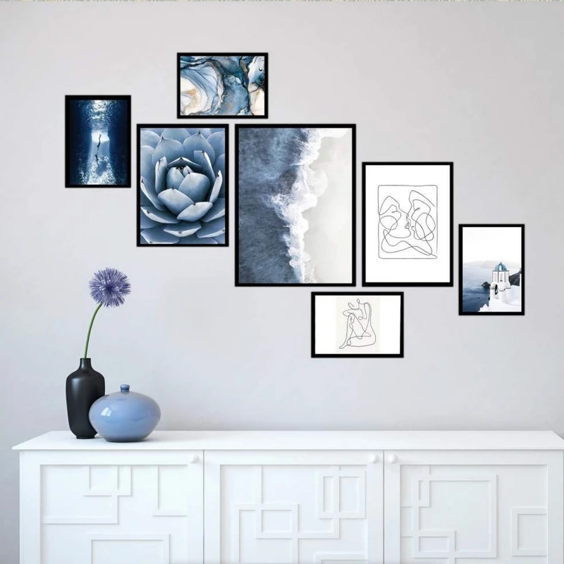 تابلو بکلیت طرح نقاشی مینیمال و دریا مدل B-2192 مجموعه 7 عددی