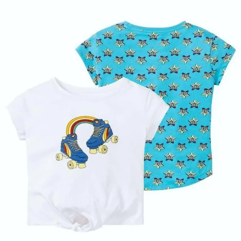 تی شرت آستین کوتاه دخترانه پیپرتس مدل TU777 مجموعه 2 عددی