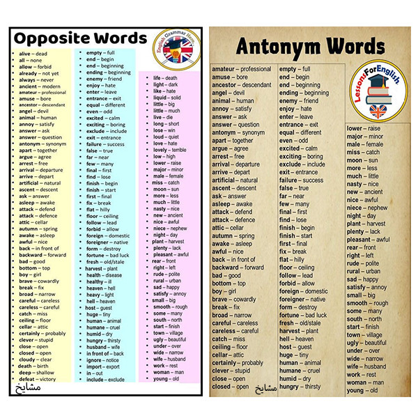 پوستر آموزشی مشایخ طرح کلمات متضاد و مترادف انگلیسی کد G08 مجموعه 2 عددی