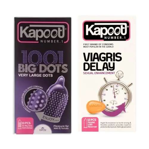 کاندوم خاردار کاپوت مدل BIGFOTS بسته 10 عددی به همراه کاندوم تاخیری کاپوت مدل VIAGRIS DELAY بسته 12 عددی