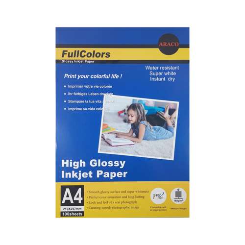 کاغذ چاپ عکس فتوگلاسه آراکو مدل 180g سایز A4 بسته 100 عددی