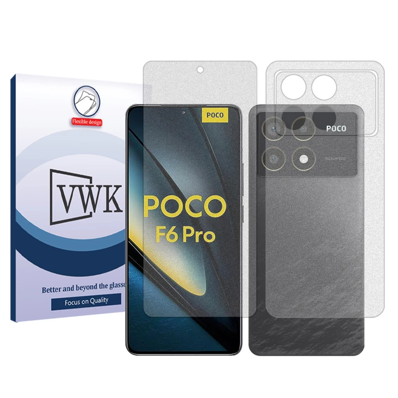 محافظ صفحه نمایش مات وی دبلیو کی مدل Tough مناسب برای گوشی موبایل شیائومی Poco F6 Pro به همراه محافظ پشت گوشی
