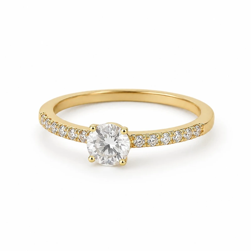 انگشتر زنانه نگین‌ دار آبکاری طلا مدل تک نگین