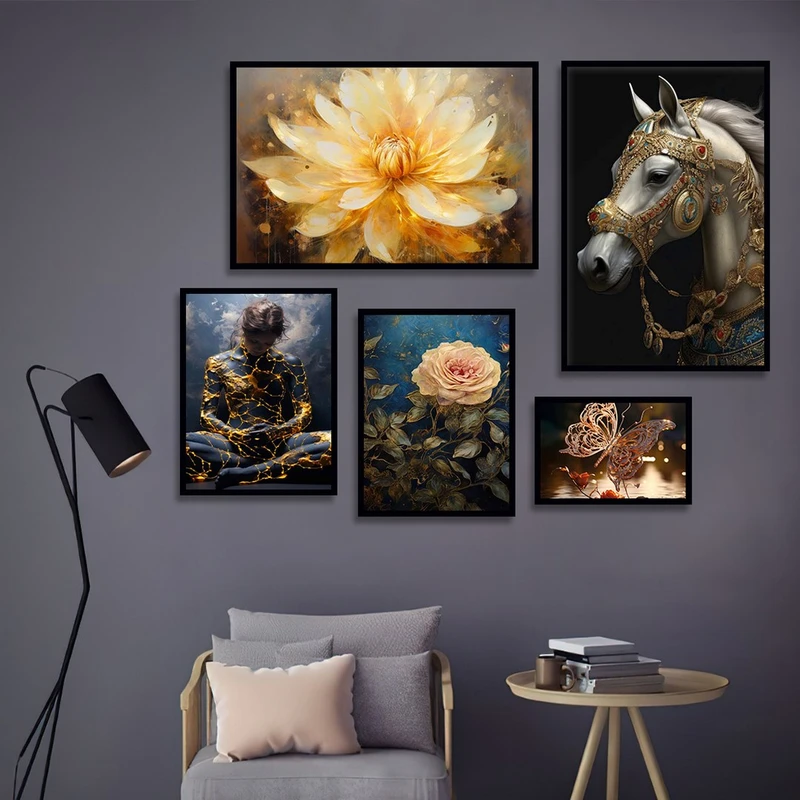 تابلو بکلیت طرح اسب و گل مدل شاین اکلیلی B-1224 مجموعه 5 عددی